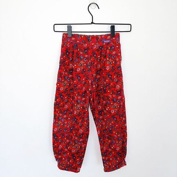 Oshkosh B’gosh Kids 90s Era Red Paisley Floral Corduroy Pleated Front Balloon Ta - Picture 2 of 11